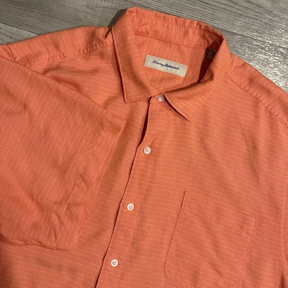 Tommy Bahama Shirt Mens 2XL Orange Tencel Modal Blend Short Sleeve Camp Button